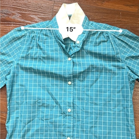 Vintage John Henry Blue Checkered Short Sleeve Button Down Shirt White Collar 8 - Picture 9 of 9